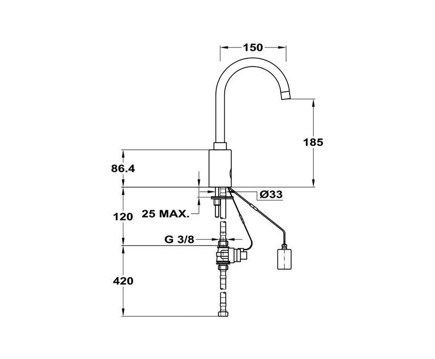 Sensorinis maišytuvas M-TRONIC MLU08, 6V (su 4 x 1.5V baterijomis)