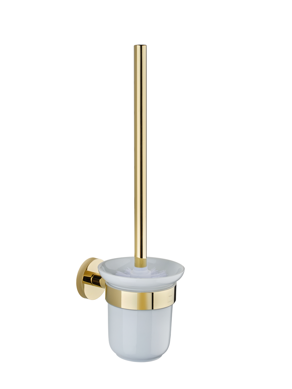 Stiklinis indas su šepečiu, aukso spalvos laikikliai