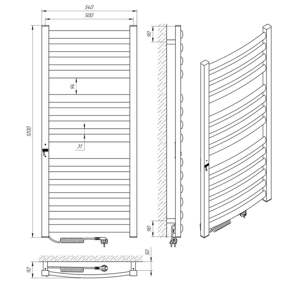 Juodas gyvatukas Atlant Premium Electro 500×1200