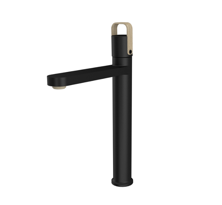 XL Nordic dizaino juodos spalvos praustuvo maišytuvas su Amazonės ąžuolo apdaila