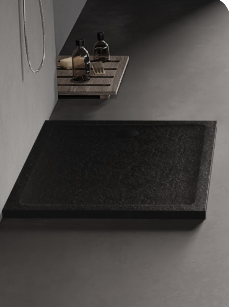 New trendy Mild Stone akrilinis dušo padėklas, kvadratinis, juodas, aukštis 4,5 cm