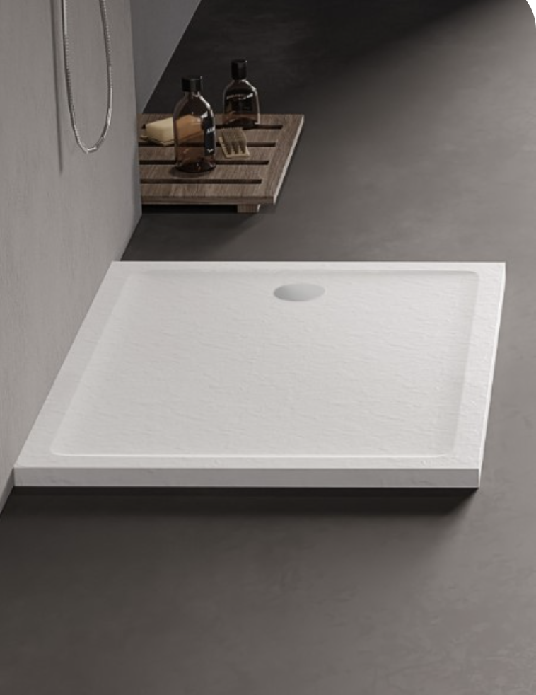 New trendy Mild Stone akrilinis dušo padėklas, kvadratinis, baltas, aukštis 4,5 cm