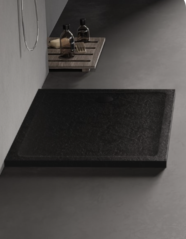 New trendy Mild Stone akrilinis dušo padėklas, kvadratinis, juodas, aukštis 4,5 cm