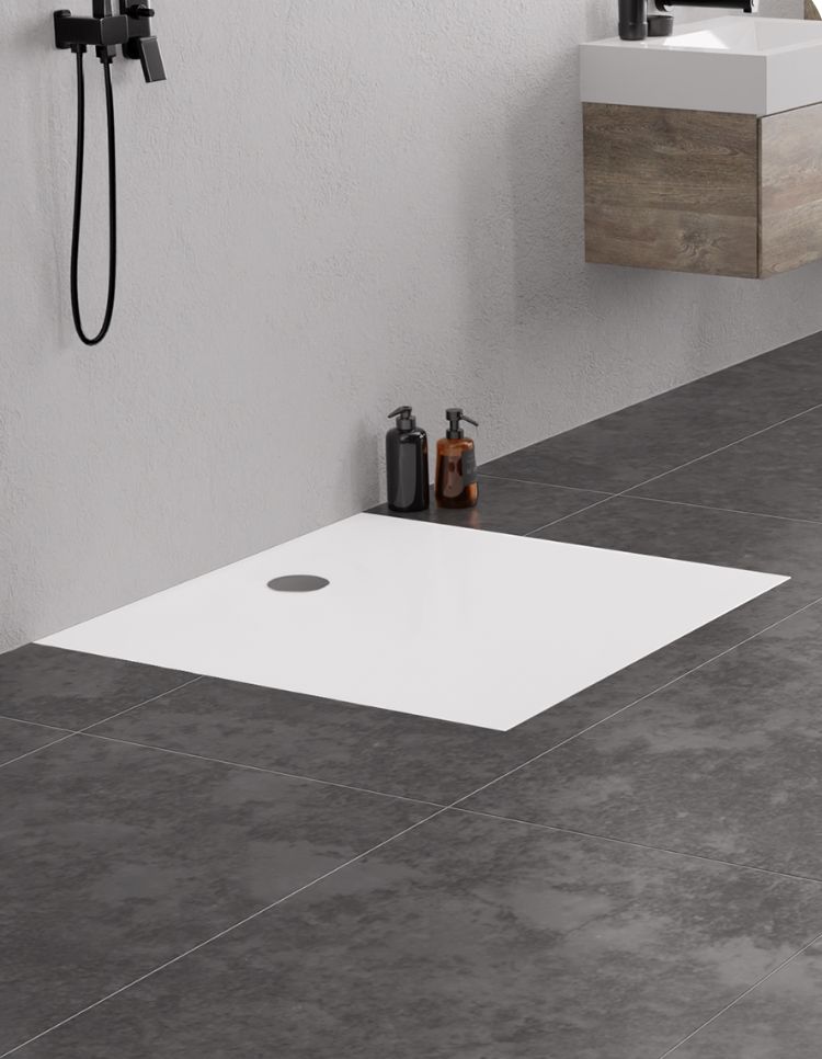 Nex konglomerato dušo padėklas, kvadratinis, baltas, aukštis 3,5 cm