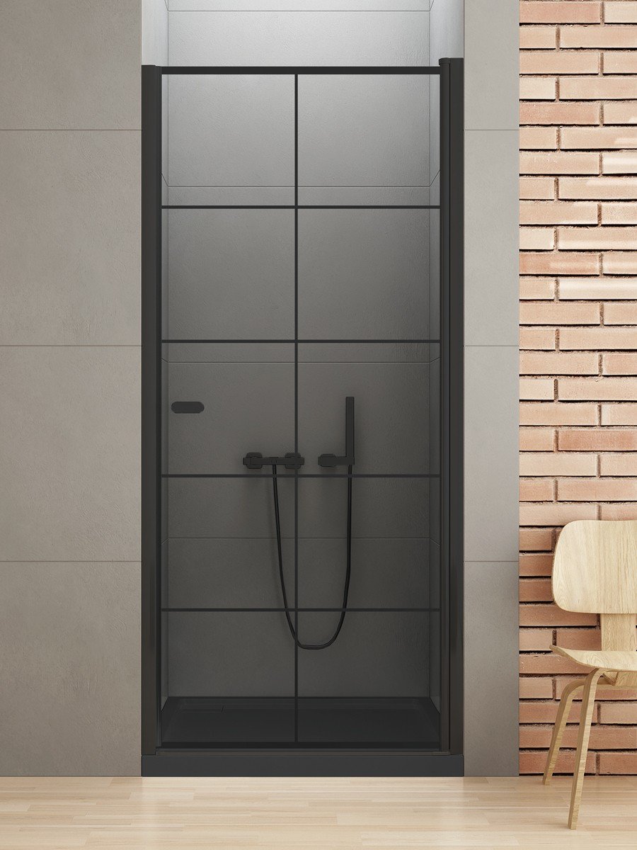 Dušo durys New Soleo black su languotu raštu 70*195