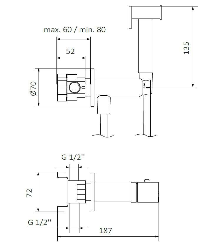 GRB BRASS higieninis dušelis, PVD matinis auksas, 08229188